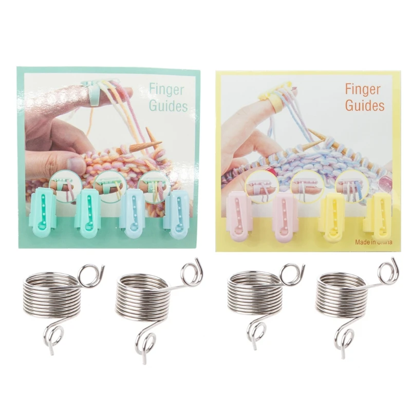 4 Pcs Plastic Yarn Guide Finger Holder + 2 Pcs Metal Knitting Thimble