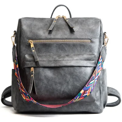 Винтажный женский рюкзак из искусственной кожи, вместительный рюкзак для путешествий, школьные сумки для девочек-подростков, однотонные рюкзаки Mochila - Цвет: Gray