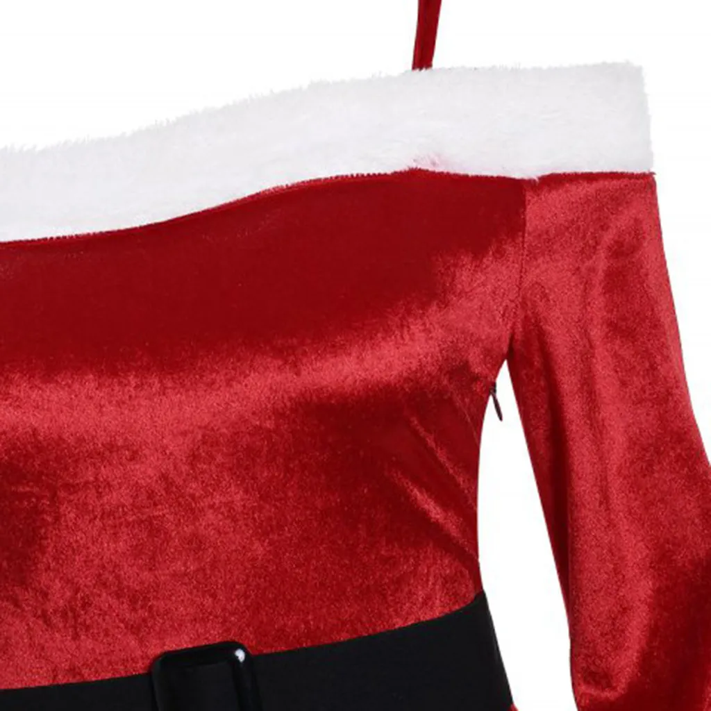 Robe hiver femme, женское платье с открытыми плечами, с меховой отделкой, с поясом, украшенное бархатным рождественским платьем, зимнее платье, vestidos ropa mujer
