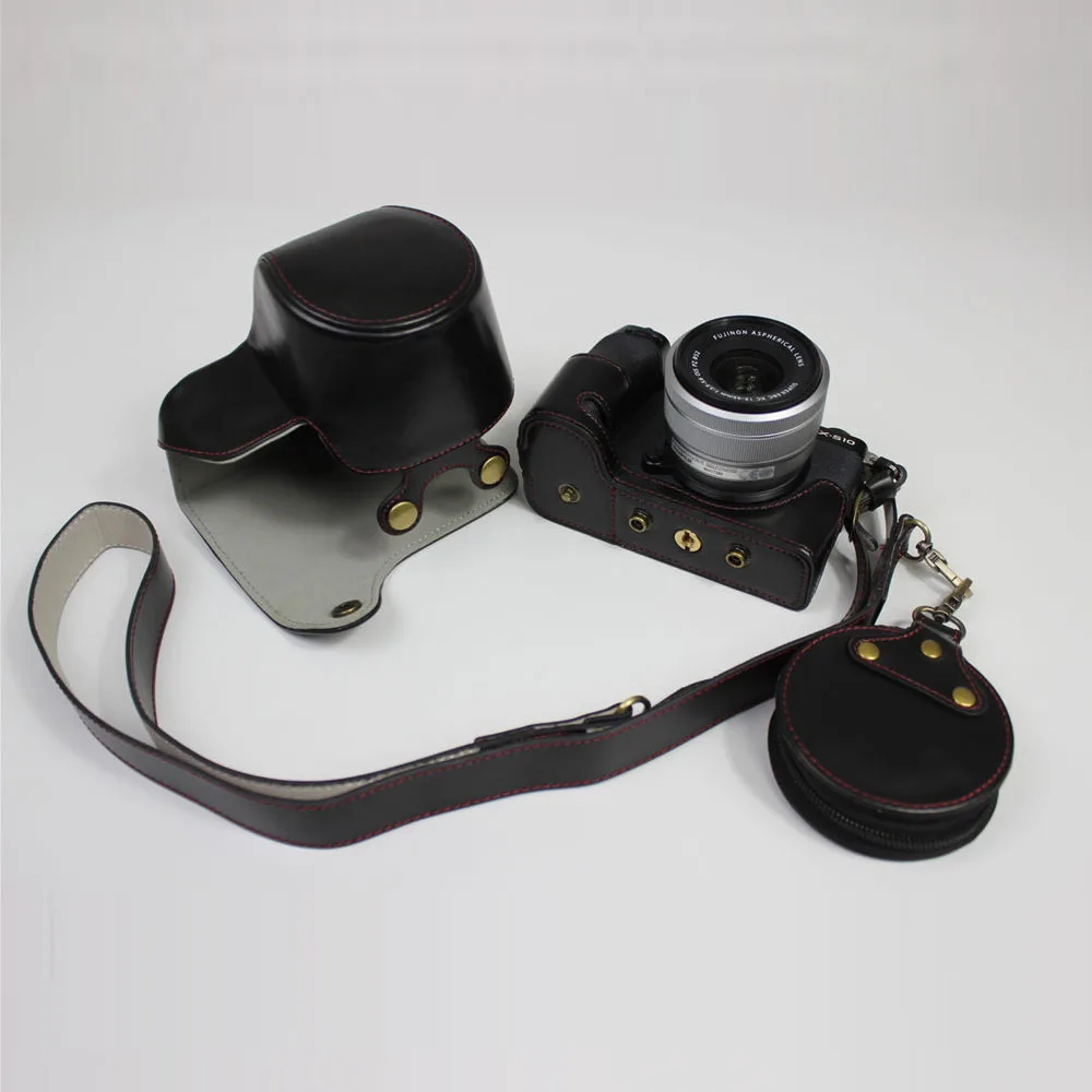 럭셔리 버전 가죽 케이스 보호 커버, Fujifilm FUJI X-S10 XS10 카메라 가방 숄더 스트랩, 배터리 개방 15-45mm 렌즈