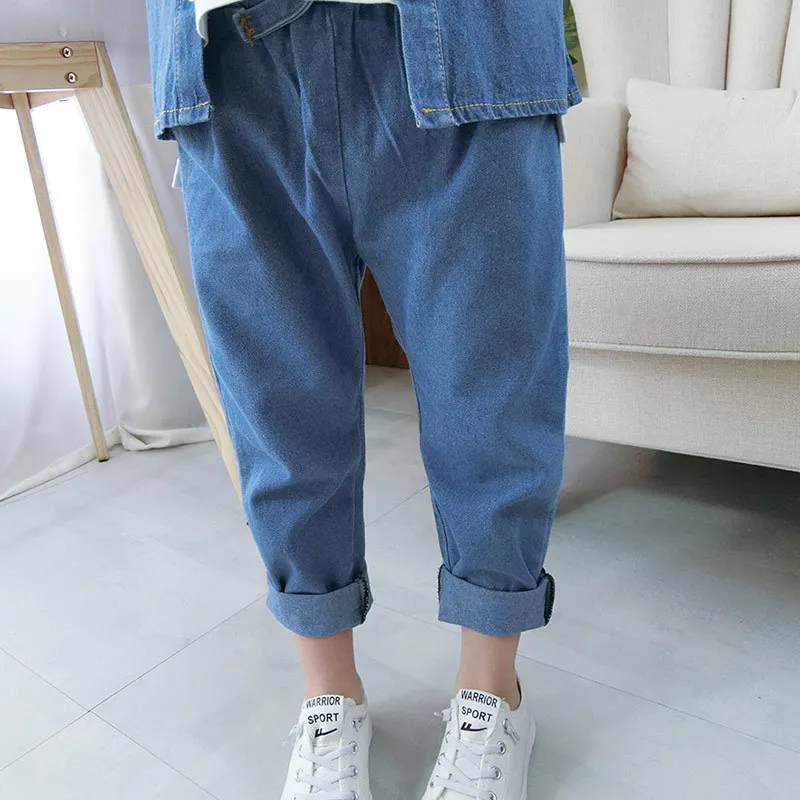 

Male Baby Spring And Autumn Denim Suit Fashion Korean-style Children 2019 New Style Western Style Children Spring Sports Two-Pie