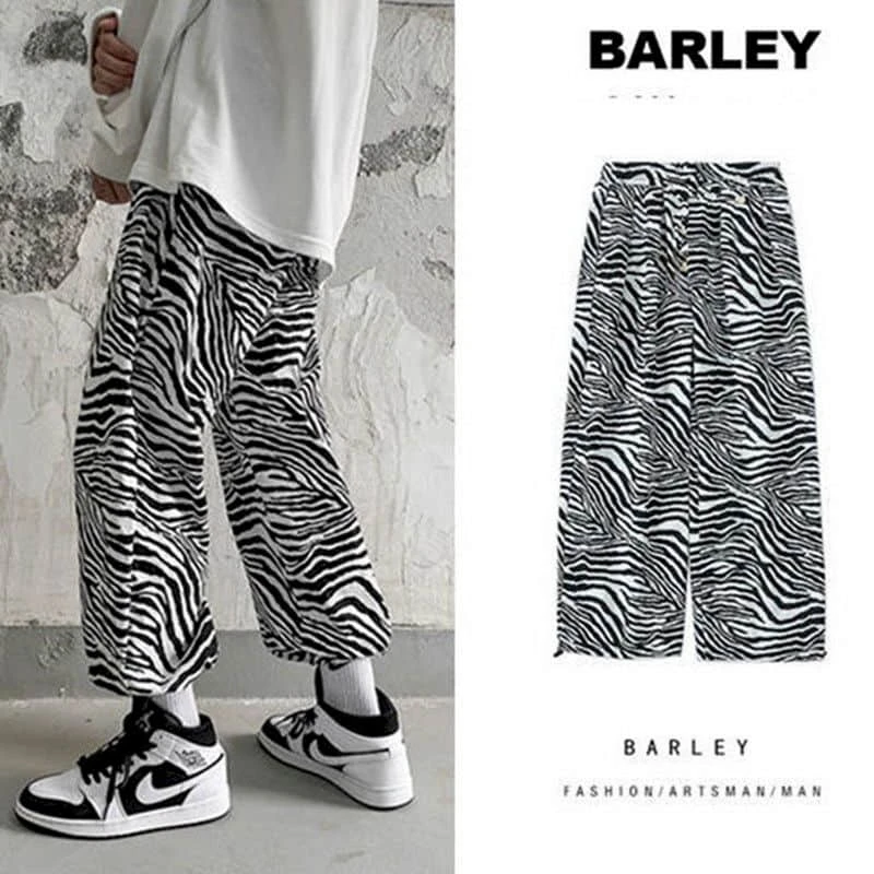 Pantalones informales con estampado de para hombre, pantalón holgado de nueve puntos, coreano, hip hop, primavera otoño|Pantalones informales| - AliExpress