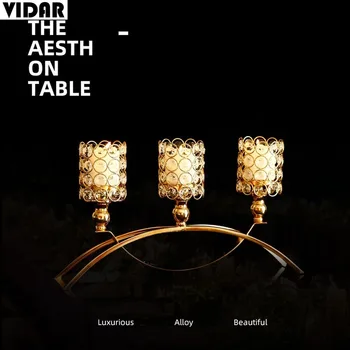 

VIDAR Romantic Wedding Candlelight Dinner Creative Candle Holder Decoration Three-head Arch Bridge Crystal Candle Holder