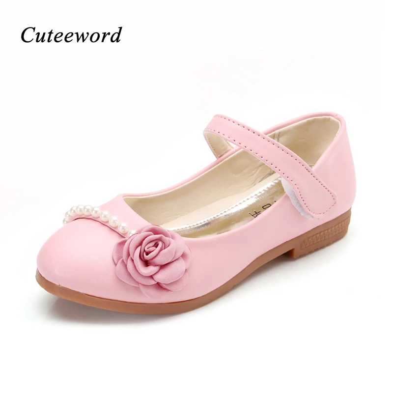 

Children Girls Shoes Flower Pearl Wedding Party Princess Shoes Spring and Autumn New Soft Bottom Non-slip Kids Leather Shoes