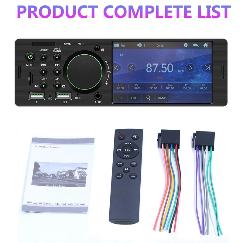 1Din 4,1 дюймов нажатие на экран Tft автомобильный стерео Mp5 плеер Fm радио Bt4.0 USB AUX RCA с для Xiaomi дистанционное управление автомобиля Mp4, Mp5, 7805