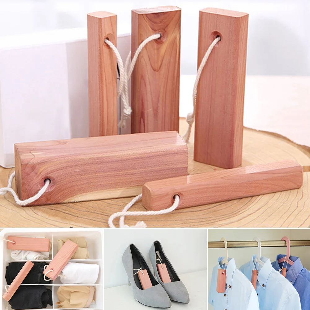 

5 Pcs Natural Clothes Mildew Proof Drawer Moth Repellent Air Fresher Cedar Wood Block For Wardrobes Household Hanging Practical