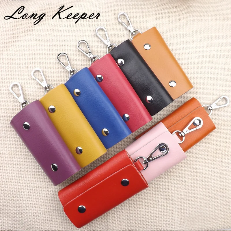 

Fashion Simple Key Holder Genuine Leather Wallet Unisex Solid Key Wallet Organizer Bag Car Wallet Card Holder 6 Rings 8 Colors