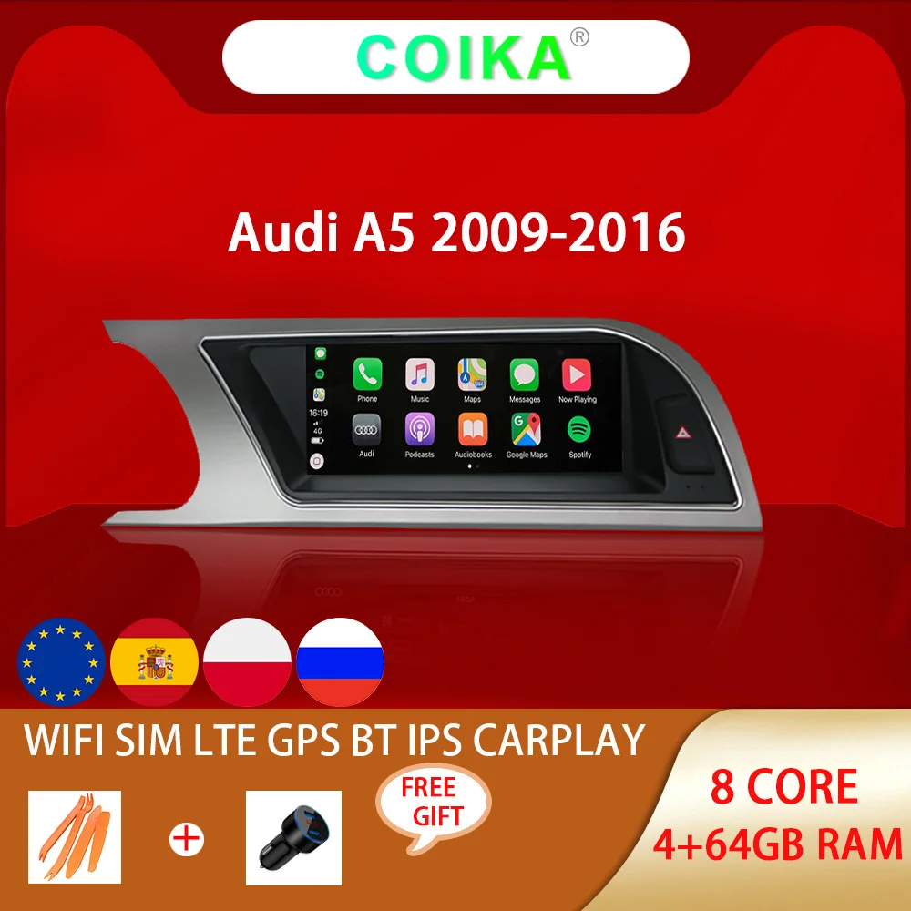 8.8&quot Octa Core Car IPS Touch Screen Radio For Audi A5 2009-2016 WIFI SWC BT Music Android 10 System 4G Carplay 4+64G Multimedia |