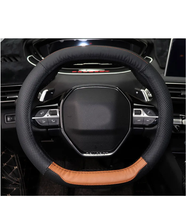 Lsrtw2017 из натуральной кожи чехол рулевого колеса автомобиля протектор для peugeot 3008 5008 аксессуары для интерьера