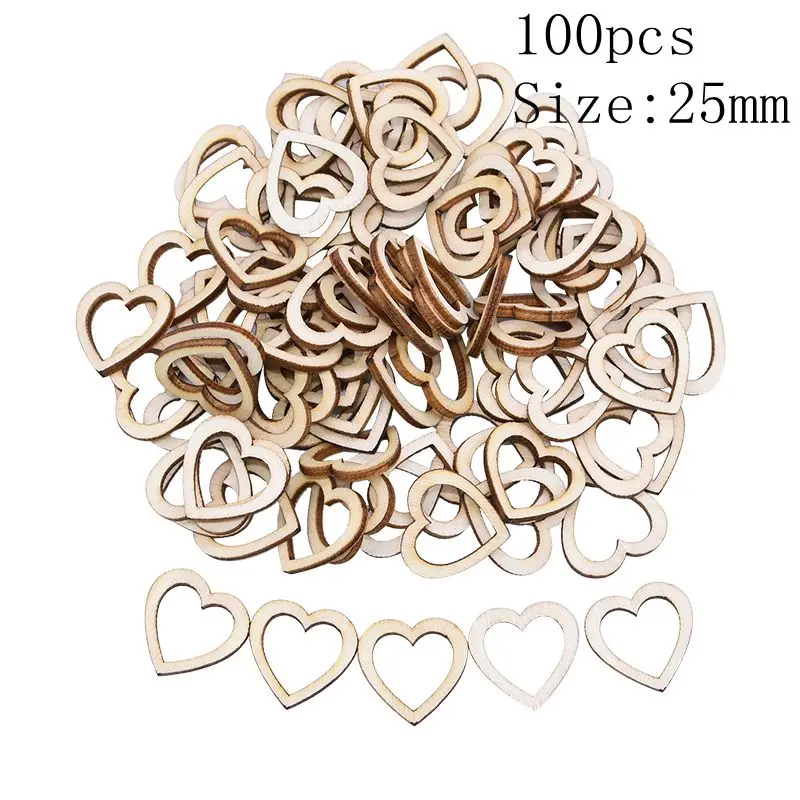 100pcs 25mm hollow Полые кусочки дерева в форме сердца, диски, необработанные изделия из натурального дерева, поделки своими руками, товары для дома, свадебные украшения, декор для скрапбукинга - Цвет: 100pcs 25mm hollow