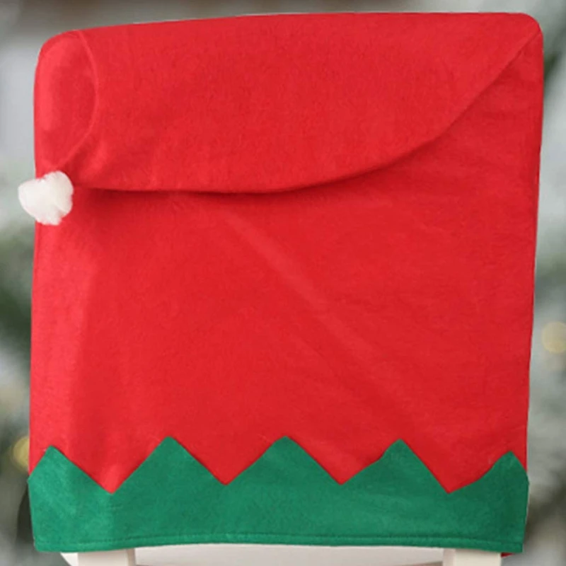 6Pcs Christmas Chair Covers Santa Claus Hat Slipcovers Christmas Elf Hat Chair Back Covers Decoration Red and Green