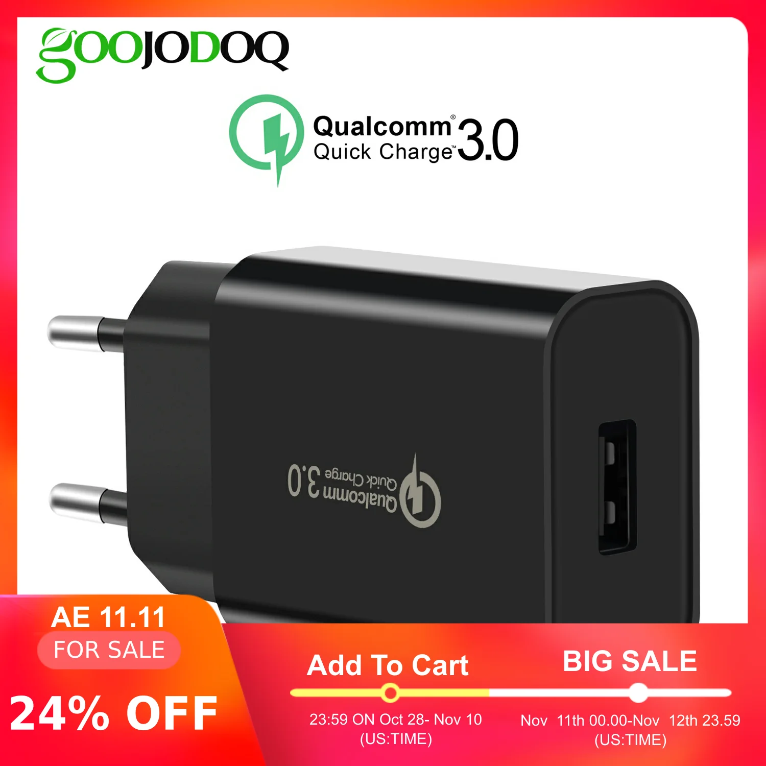 

Quick Charge QC3.0 18W Universal EU/US Plug USB Power Portable Home Wall Travel Power Charging Adapter For iPhone Samsung Xiaomi