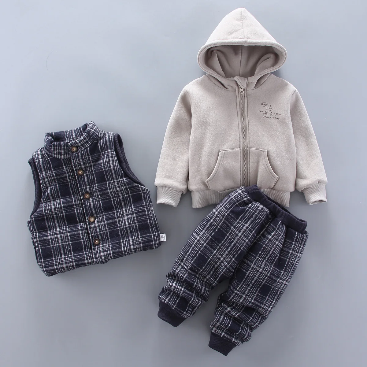 SJBB gezi F Navyblue Комплект одежды с плюс одежда из хлопка для детей, осень-зима для маленьких мальчиков Теплый жилет с капюшоном и штаны, 3 шт./компл. для маленьких детей, спортивный костюм - Цвет: SJBB gezi F Navyblue