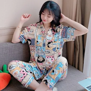 

Women Polyester Pajama Sets Satin Pyjama Sleepwear Long/Short Sleeve Large Size Fashion Pajamas for Girl Nightwear New 2020 PJS