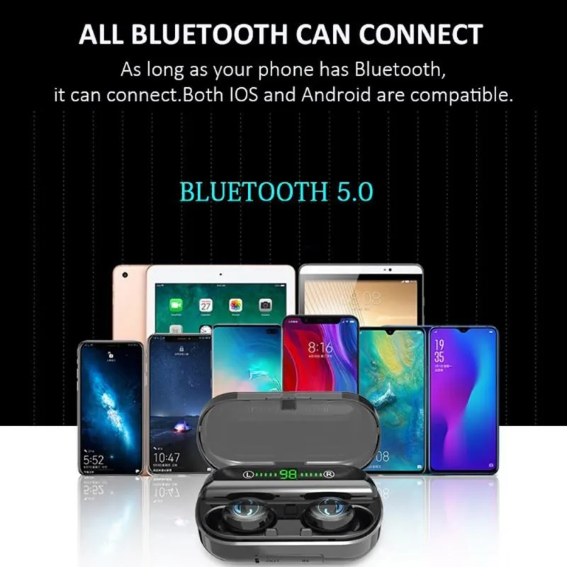 Bluetooth 5,0 наушники-вкладыши с сенсорным управлением, цифровой дисплей, беспроводные наушники, гарнитура, Bluetooth наушники с зарядным устройством