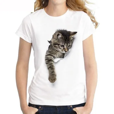 Новинка, модные женские футболки с коротким рукавом, женские футболки с буквенным принтом, женские ретро топы с граффити, женские футболки, S-4XL - Цвет: Cat 01