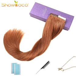 ShowCoco Tape in Nature Human Hair Extensions Machine-made Remy Invisible Double Sided Blue Tape DarkColors for Thin Hair 20pcs