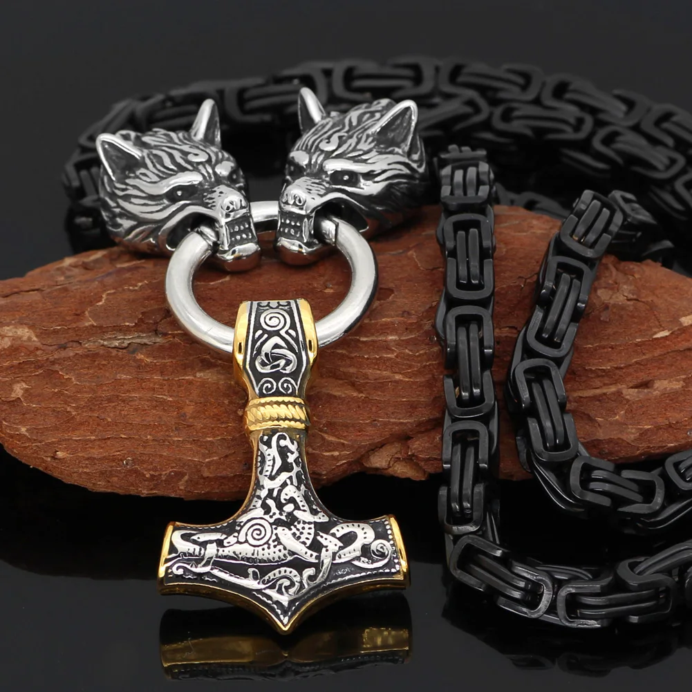Men stainless steel Wolf head norse 
