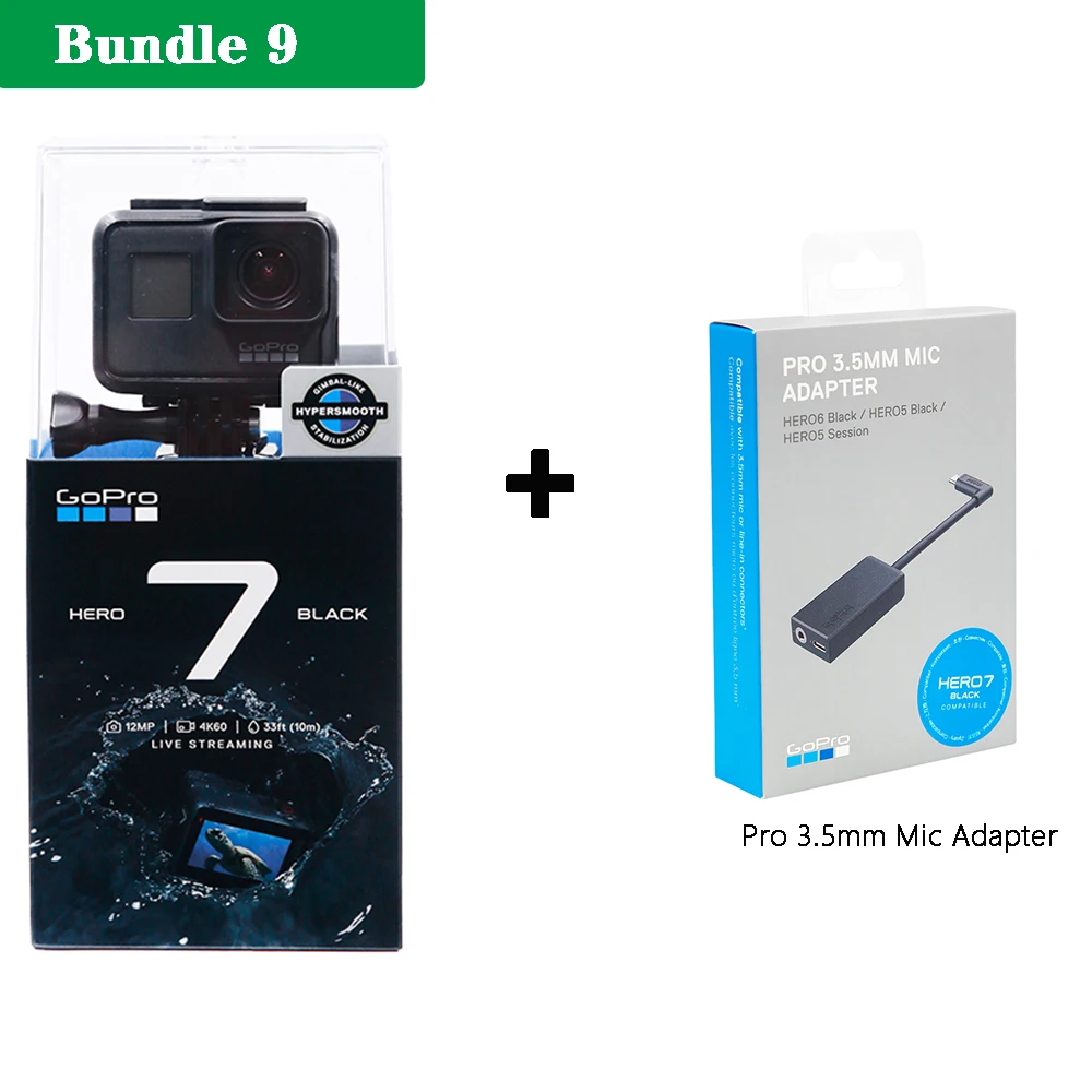 Bundle 9 Gopro HERO 7 черная Экшн-камера Go Pro для спорта на открытом воздухе камера s Водонепроницаемая 4K 1080P видео камера 12 Мп фото Wi-Fi прямая трансляция - Цвет: Bundle 9