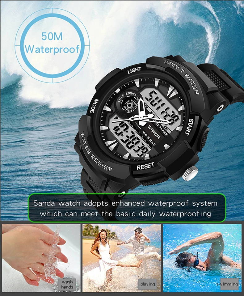SANDA Sport Digital Watch Men Swimming 50M Waterproof Multifunctional Military LED Electronic Men Wristwatch Relogio Masculino