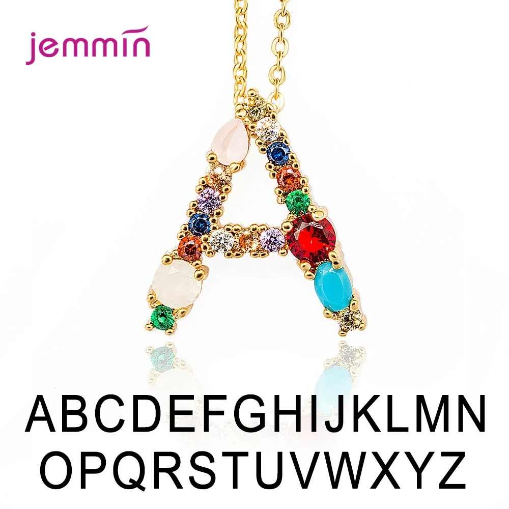 

Multicolor S925 Silver Jewelry Crystal Zircon 26 A-Z Letter Necklace & Pendant For Women Wholesale Christmas Birthday Party Gift