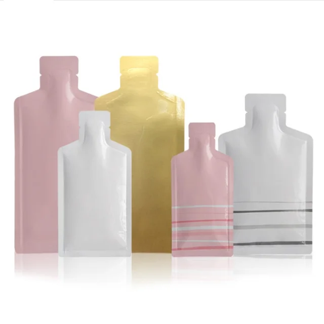 100pcs Small Pink/White/Gold Bottle Shape Aluminum Foil Open Top Bags Powder Liquid Shampoo Honey Coffee Heat Sealing Pouches