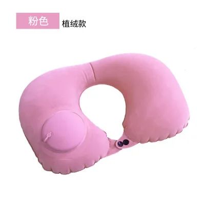 Press type flocking3 Portable U-shaped Inflatable Pillow Office Pillow Travel Car Airplane Driving Nap Pillow Support Head Pillow To Send Storage Bag - Цвет: Press type flocking3