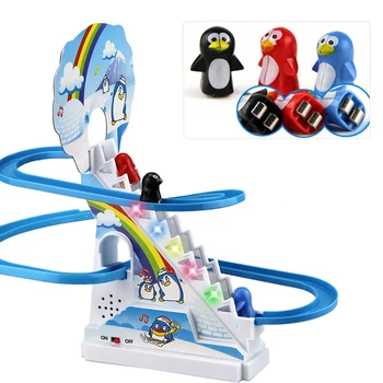 

Funny Penguin Climbing Stairs Music Toys for Children Interaction Puzzle Penguin Slide Electric Railcar with Music Game Toys