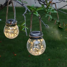 2 шт. солнечное освещение для наружного использования питание Сказочный пейзаж Сад Декоративные Подвесные патио вечерние атмосферу стеклянный, со светодиодной лампой баночка трещин