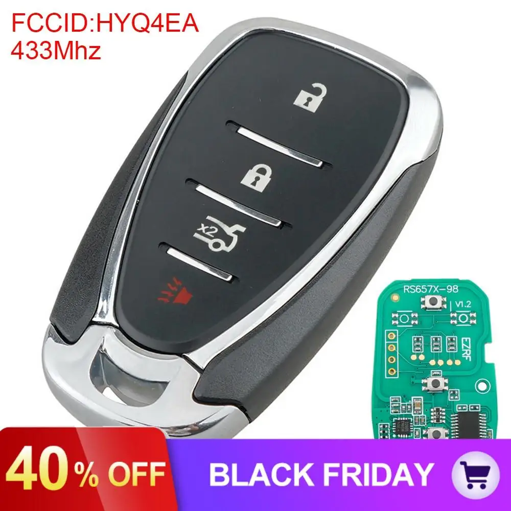 433 МГц 4 кнопки Smart Keyless ввод дистанционного ключа автомобиля с ID46 чип HYQ4EA подходит для- Chevy/Camaro/Malibu