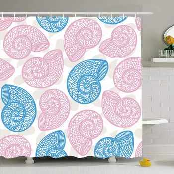

Shower Curtain Set with Hooks 72x78 Pattern Tropical Hand Trendy White Mollusk Drawn Vintage Spiral Shells Nautilus Life