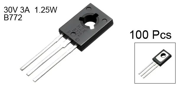 B772 3A 100pcs Uxcell TO-126 NPN 3 контакта PCB через отверстие биполярный транзистор для общего назначения и электронных устройств - Цвет: B772 3A 100pcs