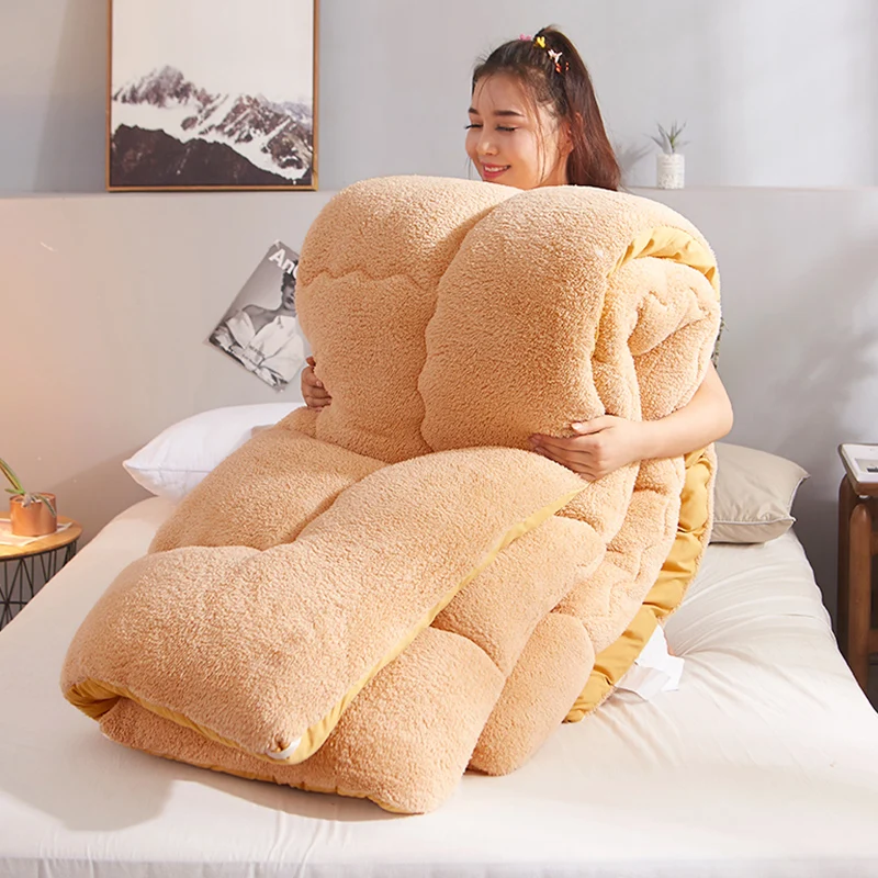 

Multily-color Choose Winter Patchwork Duvet Lamb Wool Quilt Blanket High Quality Thicken Warm Quilt Warm Camel Comforter CF