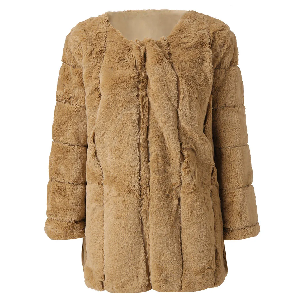 Меховое пальто из искусственного меха женская теплая короткая куртка Верхняя одежда с длинным рукавом размера плюс Veste Fourrure женский кардиган пальто из искусственного меха для женщин - Цвет: Khaki