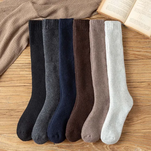Winter Men's Knee Wool Long Socks Thick Warm Harajuku Retro Compression High Male Sock 3 Pair 3 pairs of random