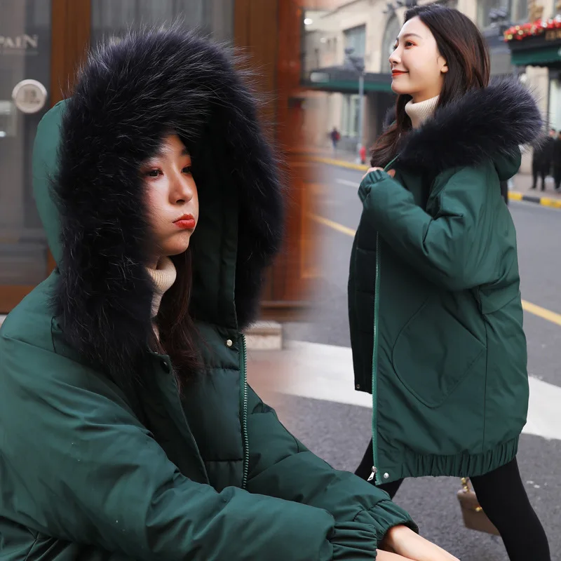 

Korean-style Loose-Fit Mid-length down Coat Thick Cotton Coat nv single Overcome down Cotton Large Fur Collar Cotton-padded Clot