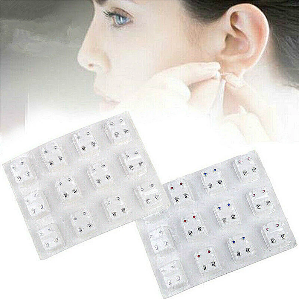12 Pairs Crystal Medical Earrings Piercing Kits Tools Ear Stud Surgical Steel Stopper for Body Ear Piercing Gun Jewelry Fashion 2