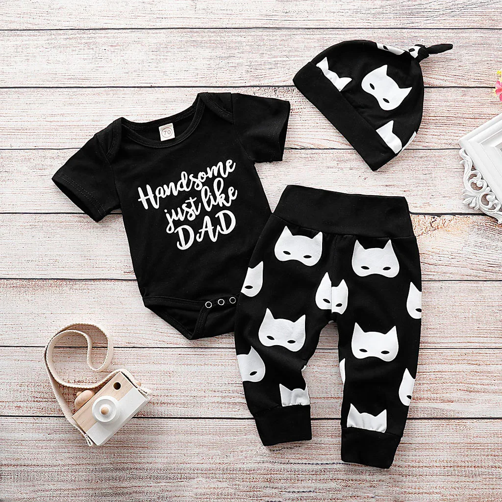 Красивый комбинезон с надписью «Just Like Dad» для новорожденных мальчиков; комплект со штанами и шапочкой; Прямая поставка; W1220