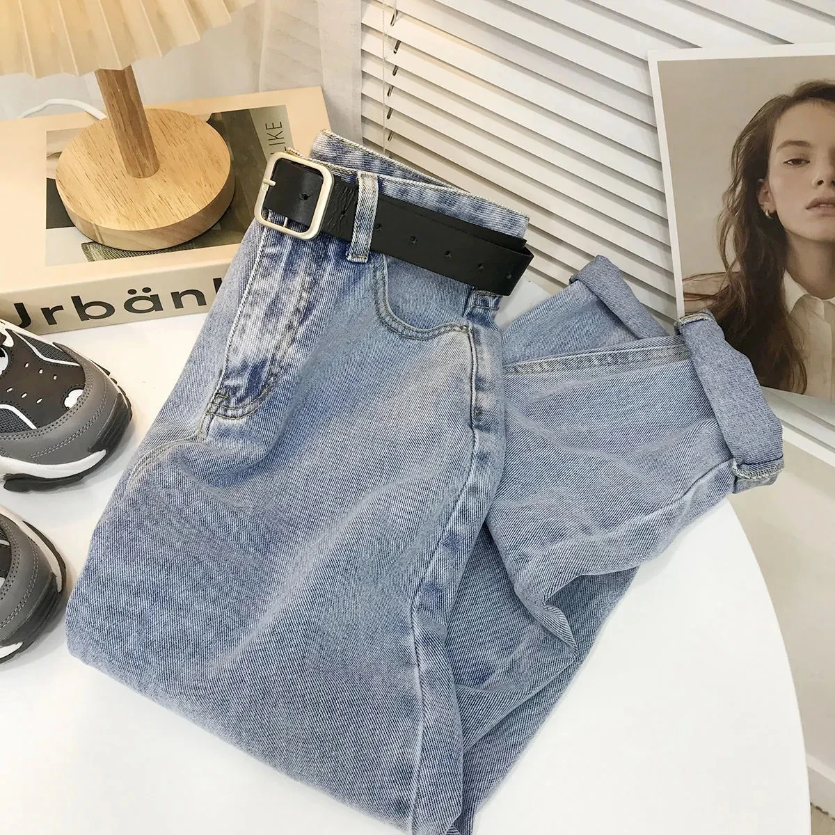 2021 New High-waist Jeans Long Pants Autumn/Winter Women's Denim Straight-leg Pants Female Loose Stretch Harlan Pants