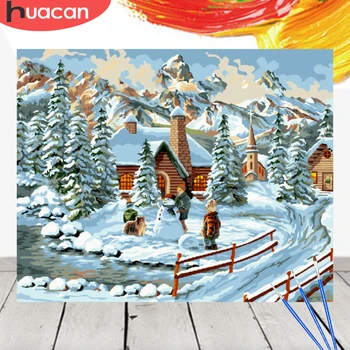 

HUACAN Picture By Numbers Winter Scenery Acrylic Drawing Canvas Wall Art Oil Painting Snow DIY Home Decor Gift