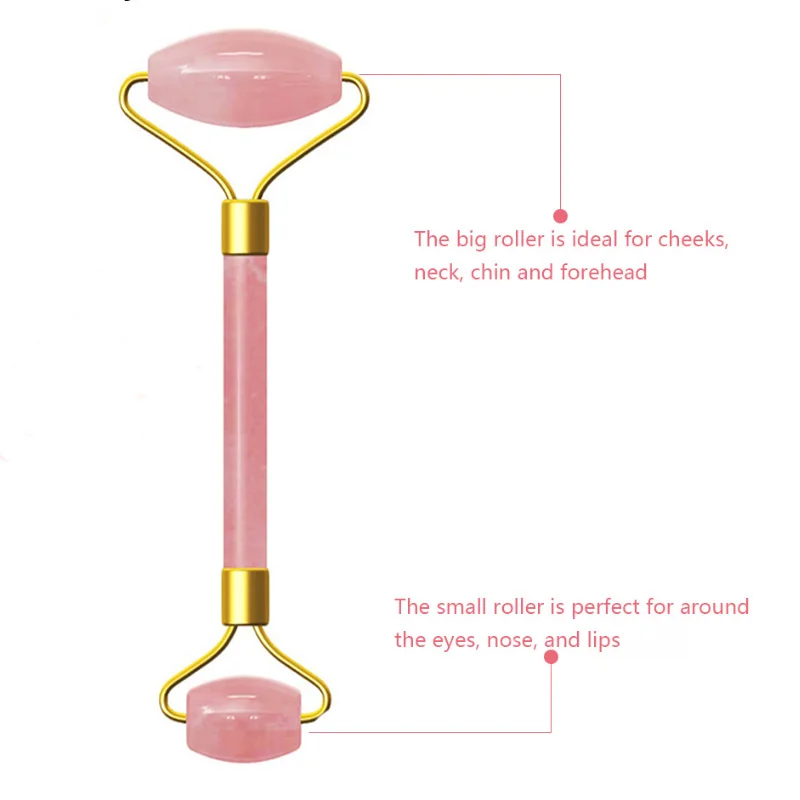Розовый КВАРЦЕВЫЙ ролик для похудения Массажер для лица инструмент для лифтинга натуральный нефрит массажный ролик для лица камень массаж кожи инструмент для ухода за кожей