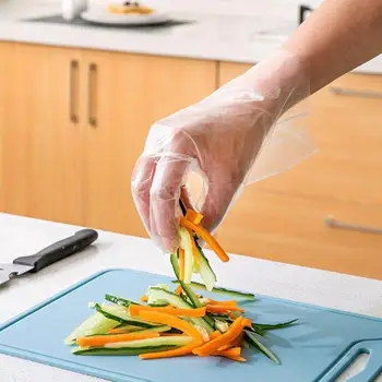 

100Pcs/set Disposable Gloves One-off Plastic Gloves Restaurant BBQ Transparent Eco-friendly PE Gloves Kitchen Garden Accessories
