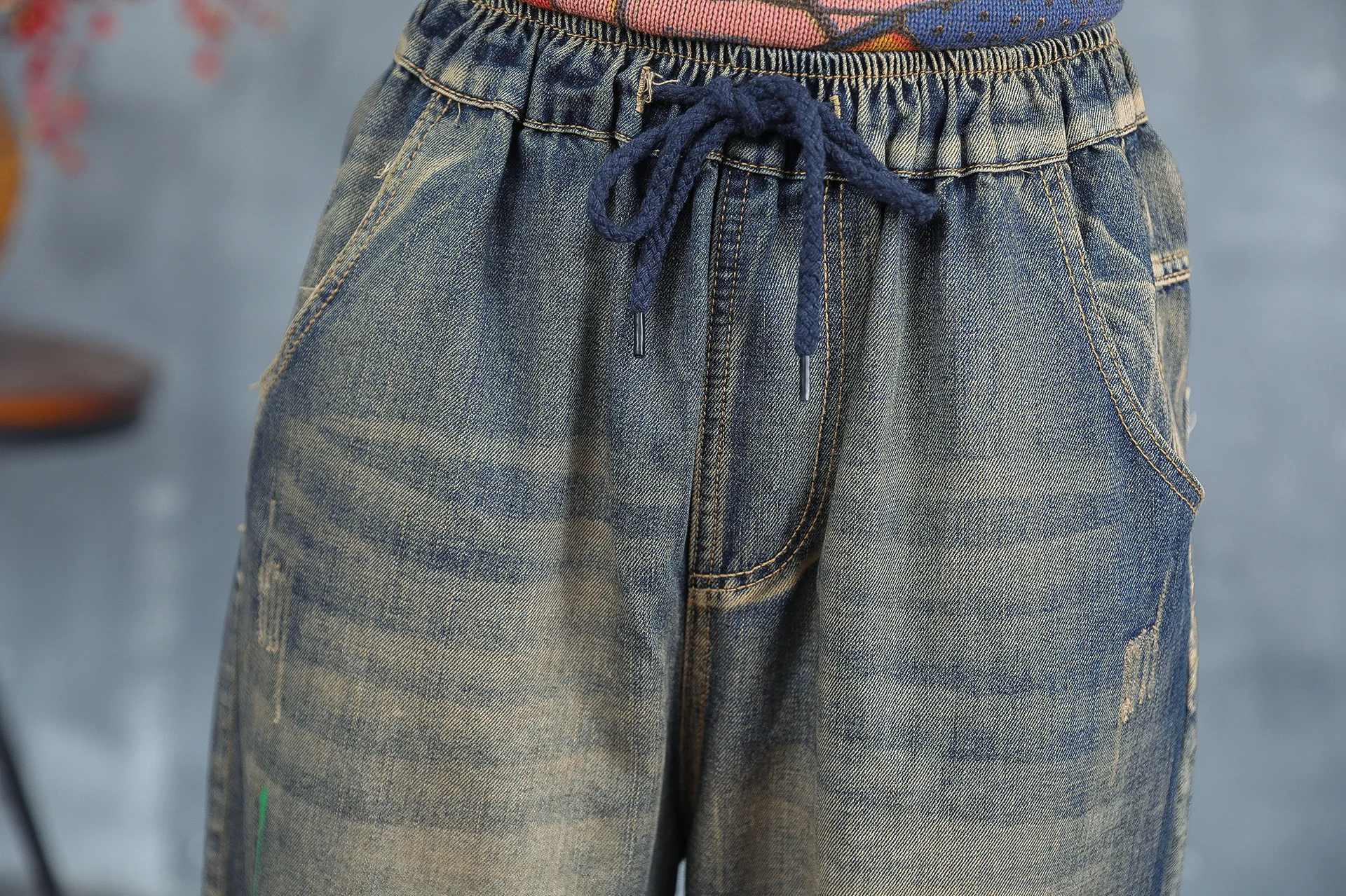 New Plus size Jeans Womens Wash Embroidery Ripped denim Trousers Women's fashion zipper Elastic Waist Hole Cowboy Harem Pants
