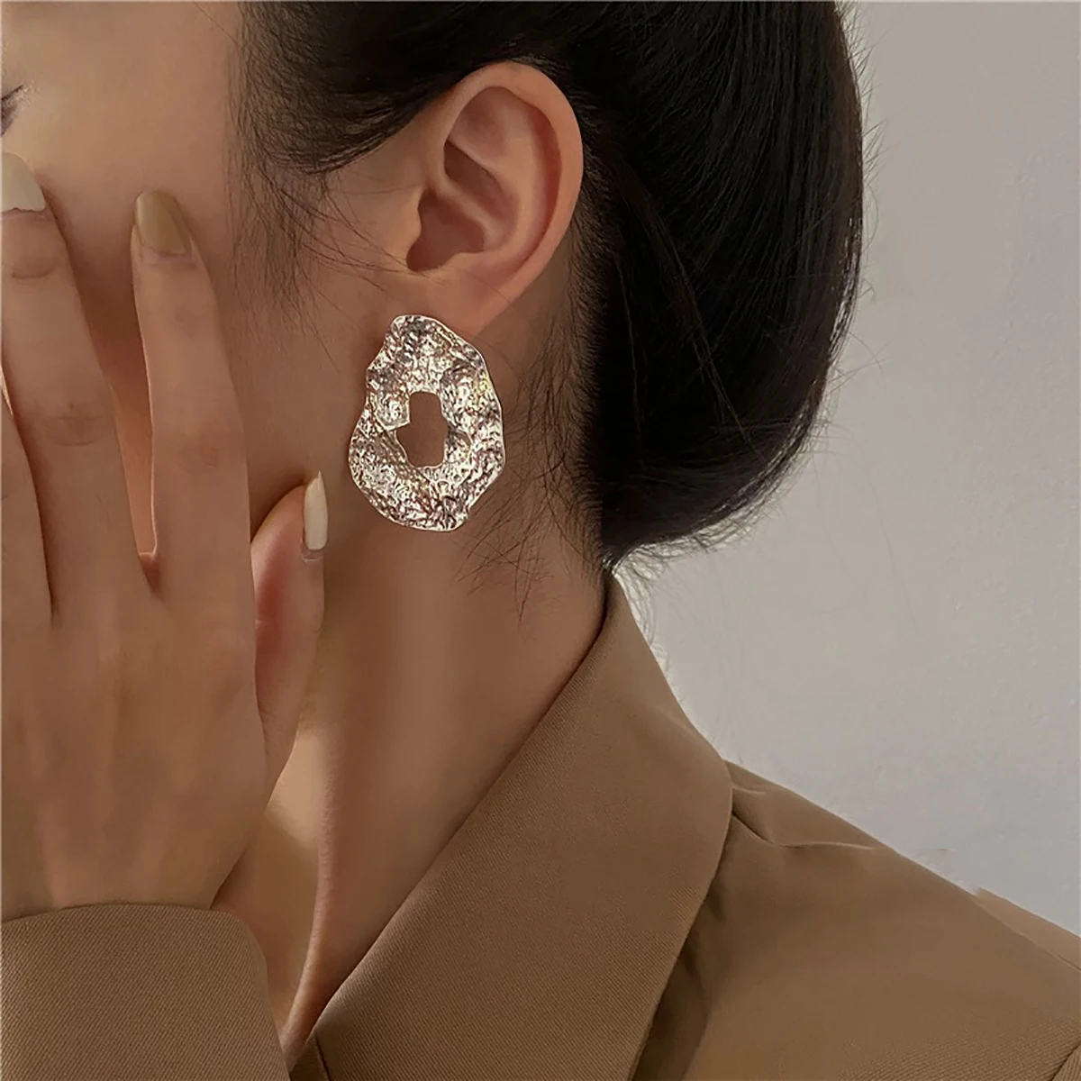 Geometric Irregular Drop Earrings for Women Gold Color Hollow Metal Earrings AENSOA drop earrings,geometric earrings