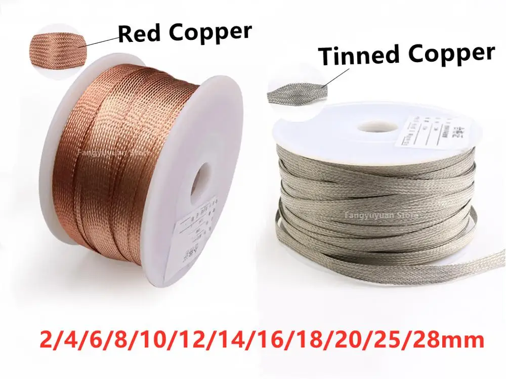 

1M/2M/5M Tinned Plating Copper Braided Sleeve2 4 6 8 10 16 18 28 mm Expandable Metal Sheath Screening Signal Wire Cable Shielded