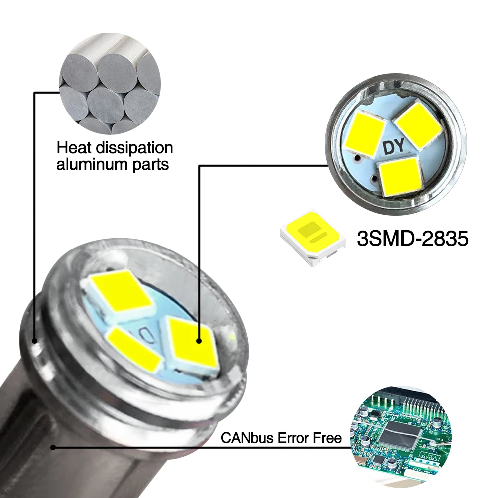 2x BA9S светодиодный 12V T4W лампы SMD автомобиль Габаритные огни маркер номерной знак