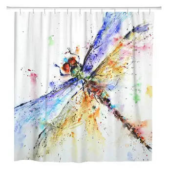 

Shower Curtain Colorful Watercolor Dragonfly Home Bathroom Decor Polyester Fabric Waterproof Set with Hooks