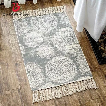 

Bubble Kiss Nordic Ethnic Style Area Carpet Geometric Pattern Indoor Corridor Tassel Decor Carpet Foldable Cotton Linen Door Mat