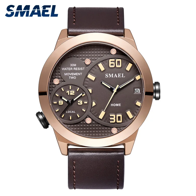 

Smael Mens Quartz Watches Top Brand Double Display Date Quartz Watch Man Fashion Leather Sport Wrist Watch Men Clock 2019
