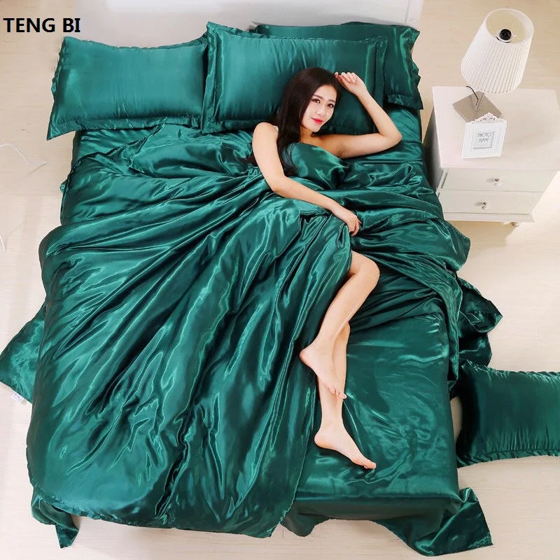 HOT! 100% Silk Bedding Fashion Bedding set Pure color A/B double-sided color Simplicity Bed sheet, quilt cover pillowcase 2-5pc alx